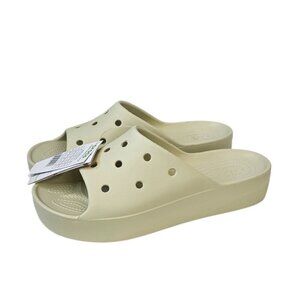 CROCS Womens Classic Platform Slide, Beige, Slip On, Comfort, Rubber, 11, NWT